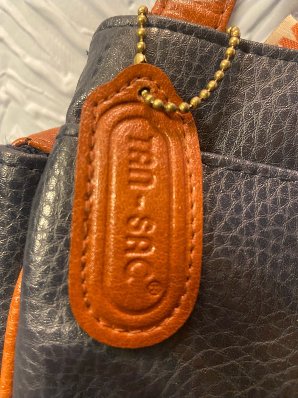 Tandem Navy and Brown Pebbled Leather Satchel